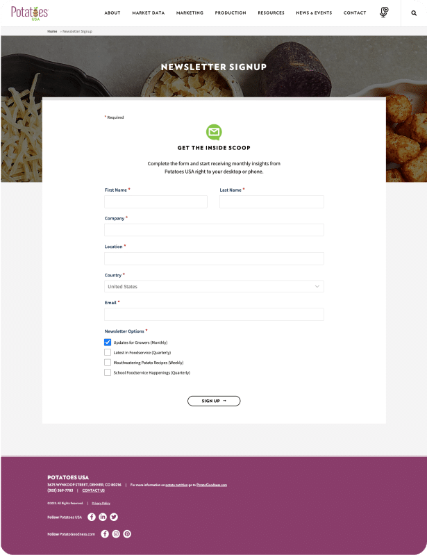 Potatoes USA WordPress Website Design Project by Webolutions Digital Marketing Agency - 1